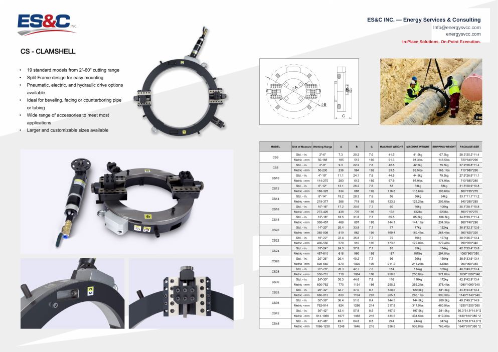 Catalogue page 1: CS Clamshell cold cutting & beveling